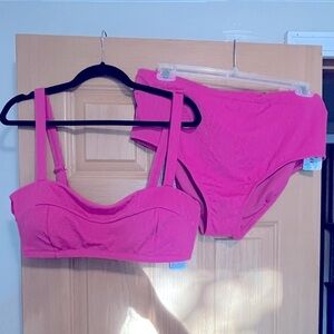 NWT Freshwater Wide-Strap Bandeaukini Swim
Top & Solid High-Waist Swim Bottoms